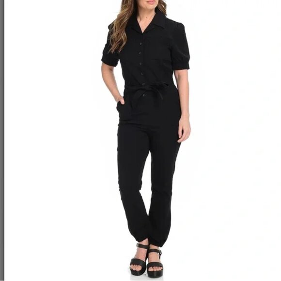 Mod X Black Puff Sleeve Button-Up Ankle Jogger Jumpsuit XS XSmall - Picture 1 of 9